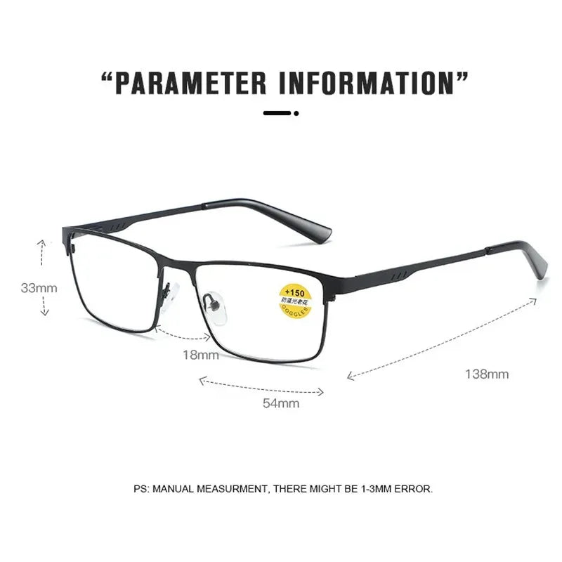Men Business Reading Glasses Frame for Reader Mens Presbyopia Blue Light Blocking Eyeglasses Classic Hyperopia Spectacles Diopte