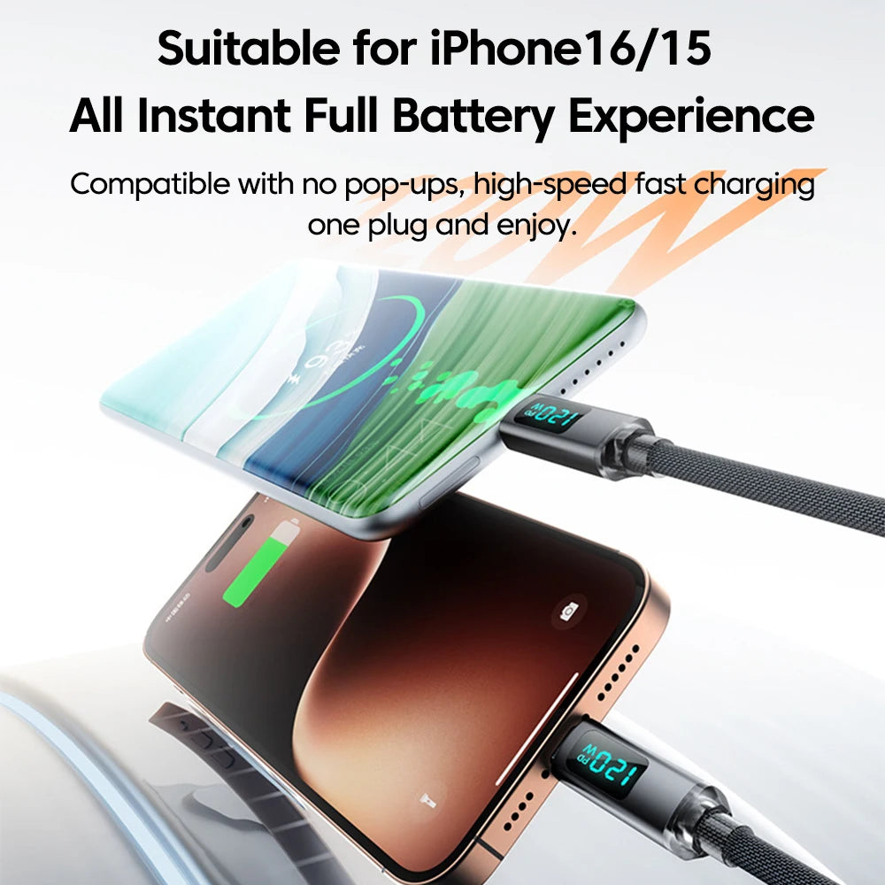 120W Car Retractable Cable Digital Display Spring USB A Type C To Type C Cable For Samsung iPhone 16 Fast Charging Charger Cable