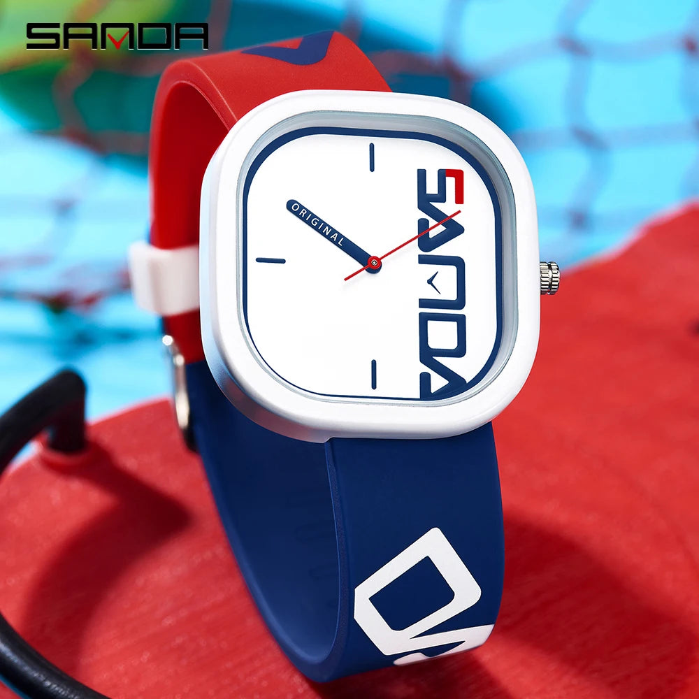 SANDA Hot Brand Fashion Sports Men's Quartz Watch Luxury Casual Waterproof Silicone Strap Men Clock Simple Design Men Wristwatch