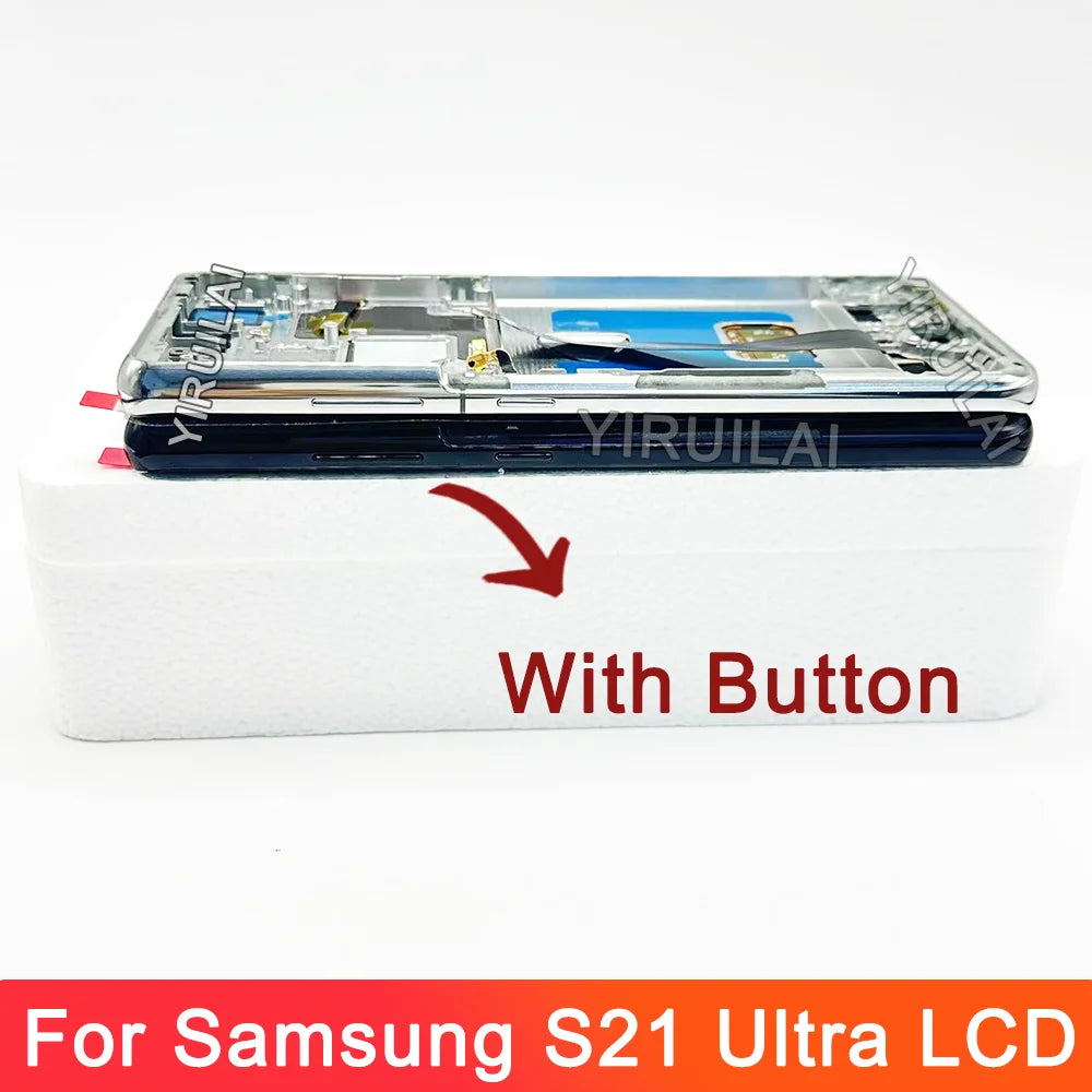 AMOLED S21 Ultra Screen with Frame for Samsung Galaxy S21 Ultra 5G G998B G998B/DS Lcd Display Touch Screen Digitizer Assembly