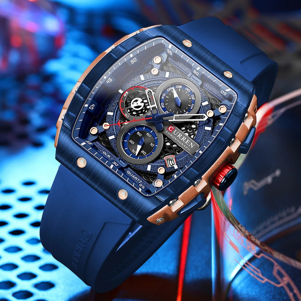 CURREN Fashion men watch brand unique square design luxury quartz sports tape watches men waterproof