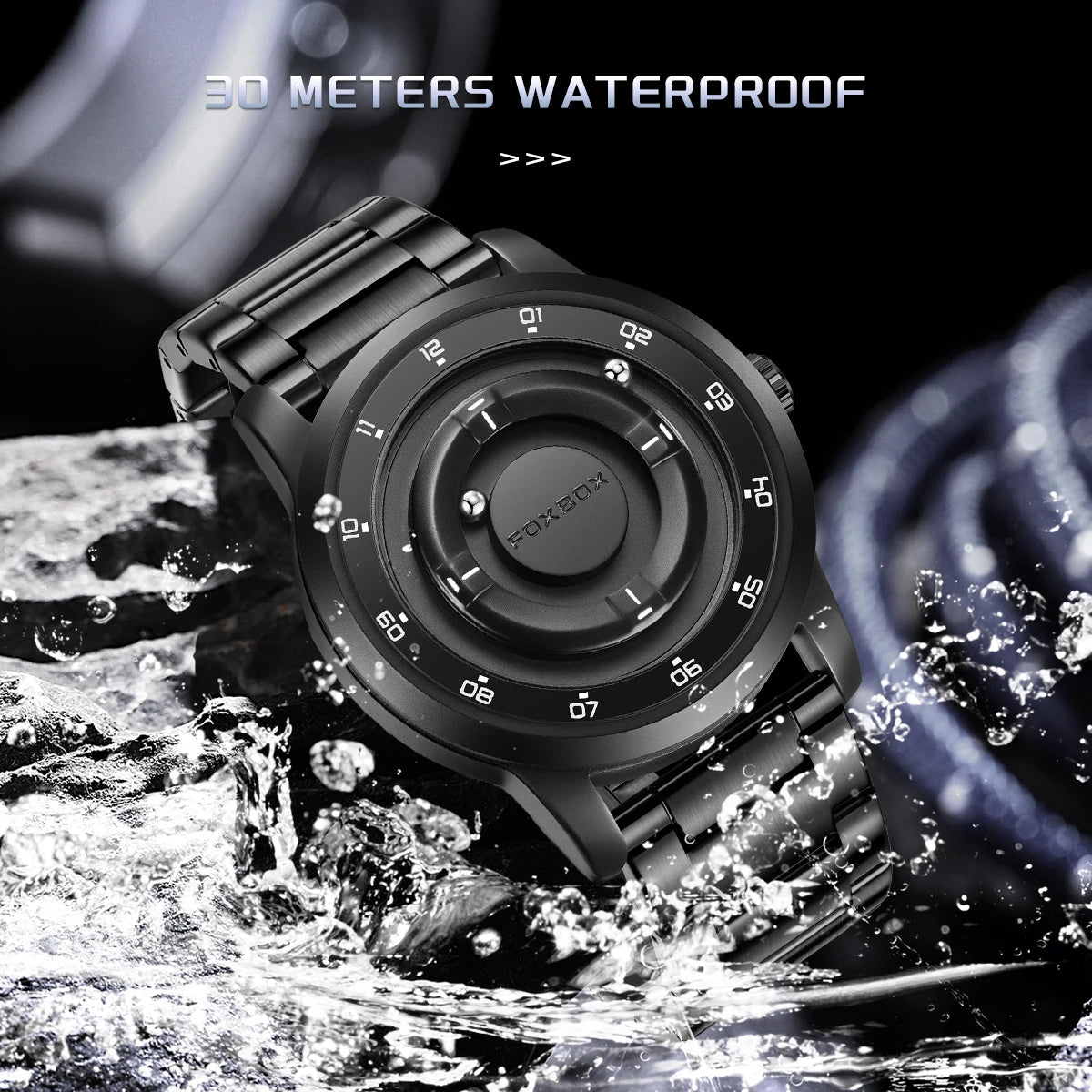 FOXBOX Watch Planet Design Fashion Floating Magnetic Pointer Free Ball Bearing Creative Simple Waterproof Quartz Watch for Men