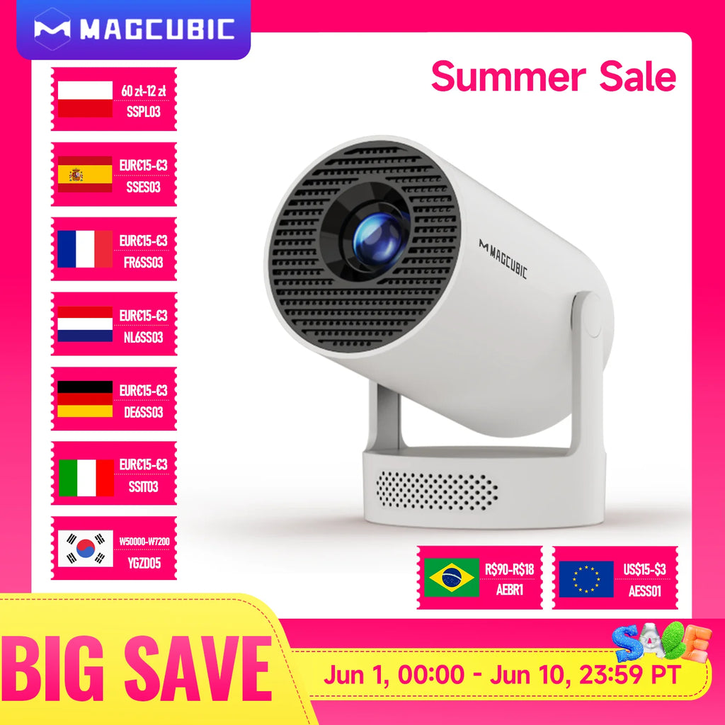 Magcubic 8K HY300 Pro + Projector Built in 5W Speaker 1280*720P Android 14 8000 Lumens Wifi6 BT5.4 Outdoor Portable Projector